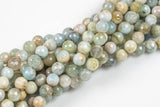 Natural aquamarine faceted round beads in full strands. 6mm, 8mm, 10mm, 12mm, 14mm- Full 15.5 Inch Strand- Gemstone Beads