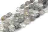 Natural Cloudy Quartz- Flat Oval Beads-10x14mm- 28 Pieces- Special Shape- Full Strand- 16 Inches Gemstone Beads