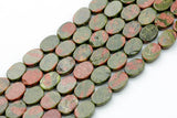 Natural Unikite- Flat Oval Beads-10x14mm- 28 Pieces- Special Shape- Full Strand- 16 Inches Gemstone Beads