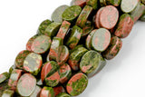 Natural Unikite- Flat Oval Beads-10x14mm- 28 Pieces- Special Shape- Full Strand- 16 Inches Gemstone Beads