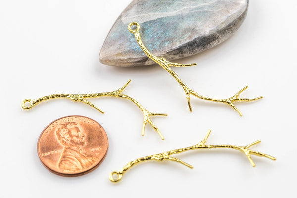Brushed Gold Coral Branch Size- Pendants- High Quality- 44*10mm- 3 pieces per order- Nice and Light