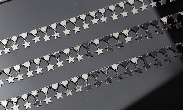 Cute Tarnished / Gunmetal Plated Dangly Star Brass Chain. High quality plating. By THE YARD