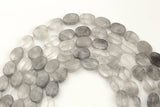 Natural Cloudy Quartz- Flat Oval Beads-10x14mm- 28 Pieces- Special Shape- Full Strand- 16 Inches Gemstone Beads