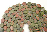 Natural Unikite- Flat Oval Beads-10x14mm- 28 Pieces- Special Shape- Full Strand- 16 Inches Gemstone Beads