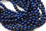 Natural GRADE A TOP QUALITY Tiger's Eye Tiger eye Tiger-Eye - 6mm 8mm 10mm - Round - Full 15.5" Strands- Midnight Blue Smooth