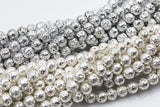 SILVER OR PLATINUM / White Gold Plated Lava Rock Round Beads 6mm 8mm 10mm - Full Strand 15.5"