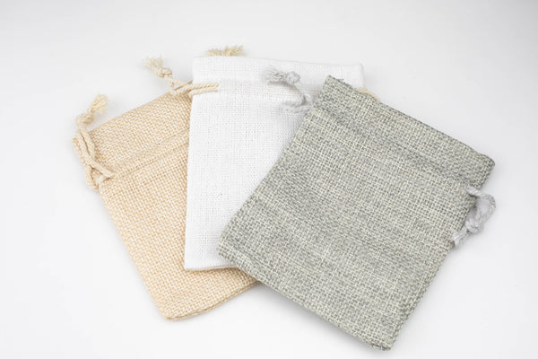Burlap Gift Bags- 3 Sizes- High Quality- 3 colors White Gray Burlap