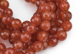 Natural Red Carnelian, High Quality in Faceted Round, 4mm, 6mm, 8mm, 10mm, 12mm- Full 15.5 Inch Strand Gemstone Beads