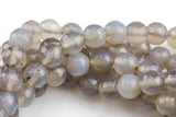 Natural Gray Agate, High Quality in Faceted Round, 4mm, 6mm, 8mm, 10mm, 12mm- Single strand or Wholesale Bulk-Full Strand 15.5 inch Strand