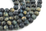 Natural Dark Blue Tiger's Eye Tiger Eye Matte Round Beads, Full Strand 6mm, 8mm, 10mm, or 14mm Beads- Full 15.5" Gemstone Beads