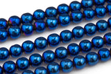 Blue Metallic HEMATITE Beads. Round Smooth. 2mm,3mm, 4mm, 6mm, 8mm,10mm or 12mm. Full Strand 16". AAA Quality AAA Quality