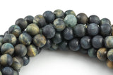 Natural Dark Blue Tiger's Eye Tiger Eye Matte Round Beads, Full Strand 6mm, 8mm, 10mm, or 14mm Beads- Full 15.5" Gemstone Beads