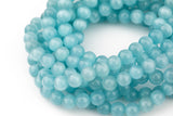 Cats Eye Cat's Eye, High Quality in Smooth Round, 4mm, 6mm, 8mm, 10mm, 12mm- Full Strand 15.5 inches Long- Light Aqua