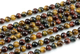 Natural Multi-Tigereye Tiger's Eye, High Quality in Round, 8mm, 10mm, 12mm -Full Strand 15.5 inch Strand Smooth Gemstone Beads