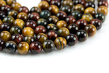 Natural Multi-Tigereye Tiger's Eye, High Quality in Round, 8mm, 10mm, 12mm -Full Strand 15.5 inch Strand Smooth Gemstone Beads