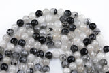 Natural Faceted Black Tourmalinated Quartz Beads Grade AAA - Black Rutiled Quartz Beads - Faceted Round 6mm 8mm 10mm 12mm- Full 15.5"