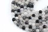 Natural Faceted Black Tourmalinated Quartz Beads Grade AAA - Black Rutiled Quartz Beads - Faceted Round 6mm 8mm 10mm 12mm- Full 15.5"