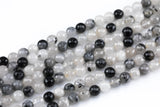 Natural Faceted Black Tourmalinated Quartz Beads Grade AAA - Black Rutiled Quartz Beads - Faceted Round 6mm 8mm 10mm 12mm- Full 15.5"
