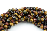 Natural Multi-Tigereye Tiger's Eye, High Quality in Round, 8mm, 10mm, 12mm -Full Strand 15.5 inch Strand Smooth Gemstone Beads