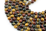 Natural Multi-Tigereye Tiger's Eye, High Quality in Round, 8mm, 10mm, 12mm -Full Strand 15.5 inch Strand Smooth Gemstone Beads
