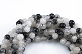 Natural Faceted Black Tourmalinated Quartz Beads Grade AAA - Black Rutiled Quartz Beads - Faceted Round 6mm 8mm 10mm 12mm- Full 15.5"