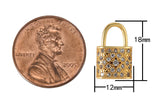 12x18mm Dainty Padlock Lock Charm 18k gold Micro Pave Charm, Colorful Cubic Charm, Silver Lock, Gold Lock Charm for Necklace Earring