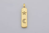 1 pc Micro Pave Bolt Charm Rectangle Tag in 14k Gold Drop Pendant Long Celstial Charm for Necklace Component- 8x42mm P13G59/60/61/62