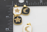 2 pcs Dainty HEART Enamel Pendant- 18k Gold CZ Star or Moon Charm, Micro Pave Charm- 14x19mm