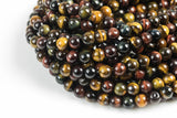 Natural Multi-Tigereye Tiger's Eye, High Quality in Round, 8mm, 10mm, 12mm -Full Strand 15.5 inch Strand Smooth Gemstone Beads