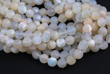 Natural Moonstone Milky White Matt Faceted Round Beads. A Quality Full Strand 8mm. Gemstone Beads