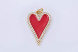 1 pc Dainty Enamel Red heart Pendant, CZ Micro Pave 18kt Gold Heart pendant, Enamel pendant Statement Necklace Jewelry Supply 16x23mm
