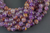 Natural Super 7 Seven Crystal Element Phantom Amethyst Cacoxenite Round Beads 4mm 6mm 8mm 10mm Powerful Healing Stone Rock 16" Strand