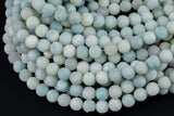 Natural Matte Blue Green Aquamarine Beads - Matte Finished Round 6mm 8mm 10mm - Full Strand 15.5" - Smooth Gemstone Beads