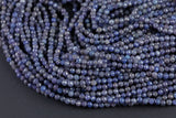 Natural Micro Cut Faceted Blue Sapphire Round Beads Earthy Genuine Real Blue Sapphire Gemstone 15.5" Strand Gemstone Beads