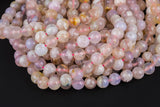 Natural Cherry Sakura Blossom Agate Beads 6mm 8mm 10mm Round Beads Translucent Pink Peach Creamy High Polish Beads 15.5" Strand