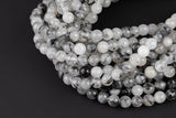 Natural Faceted Black Tourmalinated Quartz Beads Grade AAA - Black Rutiled Quartz Beads - Faceted Round 6mm 8mm 10mm 12mm- Full 15.5"