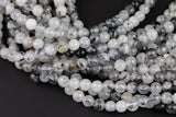 Natural Faceted Black Tourmalinated Quartz Beads Grade AAA - Black Rutiled Quartz Beads - Faceted Round 6mm 8mm 10mm 12mm- Full 15.5"