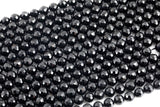 Natural Faceted Black Tourmaline A Grade High Quality in Faceted Round-Full Strand, 4mm, 6mm, 8mm, 12mm - Wholesale Beads Gemstone Beads
