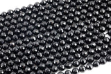 Natural Faceted Black Tourmaline A Grade High Quality in Faceted Round-Full Strand, 4mm, 6mm, 8mm, 12mm - Wholesale Beads Gemstone Beads