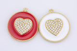 1 pc 18 kt Gold Enamel CZ Heart- 24mm