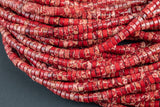 Coral Red Sediment Jasper Heishi Discs Beads 2x4mm 3x6mm 15.5" Strand