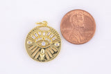 1pc 18k Gold Coin Evil Eye Charm Diamond CZ Drop Charm Cubic Protector Pendant Tiny Lucky Dainty Necklace - 20mm
