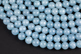 Aquamarine JADE Smooth Round- 6mm 8mm 10mm 12mm-Full Strand 15.5 inch Strand AAA Quality