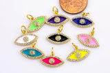 1 pc Dainty Evil Eye Enamel Pendant- 18k Gold CZ HEART Charm, Micro Pave Charm- 10x16mm- 1 per order