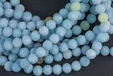 Natural Matte Aquamarine Beads - Matte Finished Round 6mm 8mm 10mm - Full Strand 15.5"