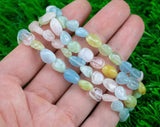 Morganite with Beryl Stretchy String Oval Bracelet Natural Crystal Gemstone Bracelets - Gemstone Nugget Bracelets Handmade Jewelry Bracelet