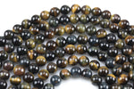 Natural Chocolate Blue Tiger Eye Tiger's Eye Round Beads, 6mm, 8mm, 10mm, or 14mm Beads- Full 15.5 Inch Strands Smooth Gemstone Beads