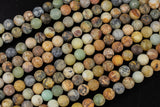 Natural Flower Jade, High Quality Matte Round-Full Strand 15.5 inch Strand Gemstone Beads