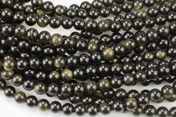 Natural Golden Obsidian Smooth Beads 4mm 6mm 8mm 10mm AAA High Quality 15.5" Strand Gemstone Beads