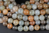 Natural Fire Moonstone Beads - Multi Color - High Quality Faceted Round - Slightly Gray with White Fire- Full Strands-12mm